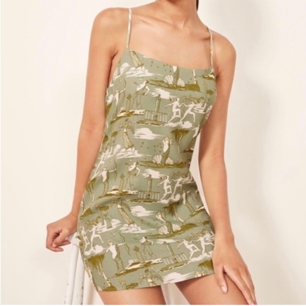 Reformation Greek Inspired Green Mini Dress